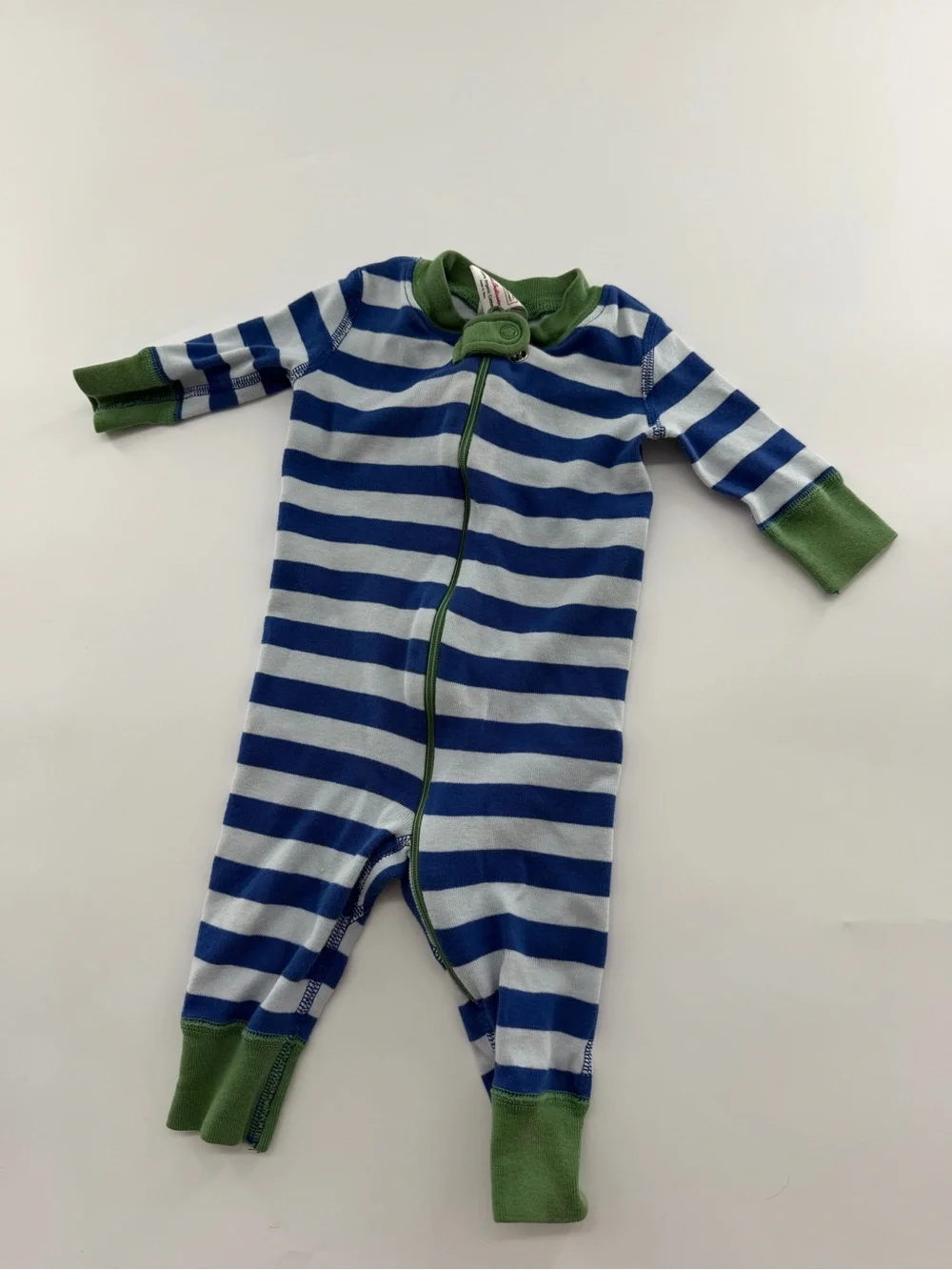 Hanna Andersson HA Blue Green Striped Full Zip Long John Organic Cotton Pajamas